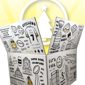 PGH-BOX is an exclusive gift design by Basket of Pittsburgh. It contains all of the best local favorites in the area. Represented by all of Pittsburgh's favorite brands from Sarris, Betsy Ann Chocolates, UTZ, Snyders, Mediterra Bakehouse, Eat n Park and many more!