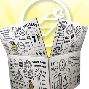 PGH-BOX is an exclusive gift design by Basket of Pittsburgh. It contains all of the best local favorites in the area. Represented by all of Pittsburgh's favorite brands from Sarris, Betsy Ann Chocolates, UTZ, Snyders, Mediterra Bakehouse, Eat n Park and many more!