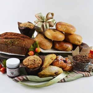 fresh baked goods in a thanksgiving themed holiday gift